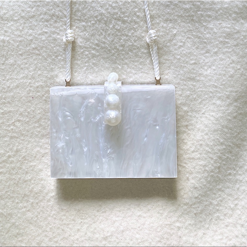Cult Gaia Isla Beaded Acrylic Box Clutch